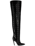 Balenciaga Black Patent Leather Slash Logo 120 Thigh Boots