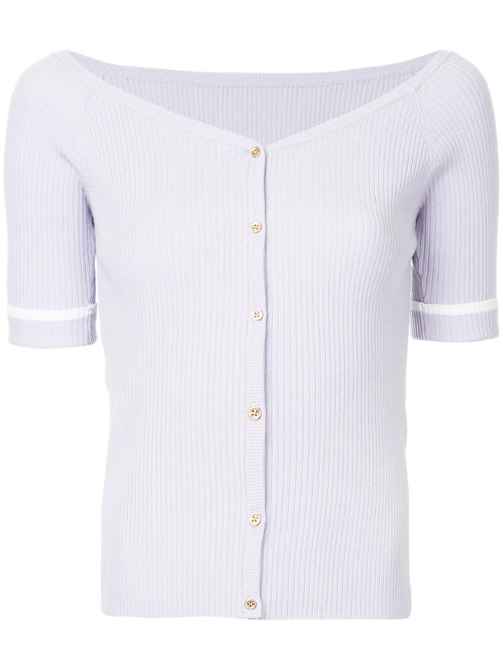 Loveless Contrast Cuff Rib Knit Top - Pink & Purple