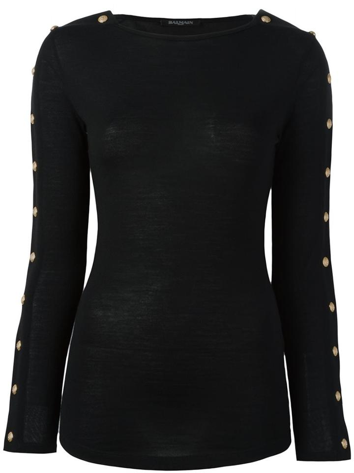 Balmain Buttoned Sleeve Jumper, Women's, Size: 38, Black, Cashmere/wool