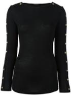 Balmain Buttoned Sleeve Jumper, Women's, Size: 38, Black, Cashmere/wool