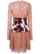 Msgm Floral Corset Lace Dress, Women's, Size: 42, Pink/purple, Cotton/polyamide/polyester
