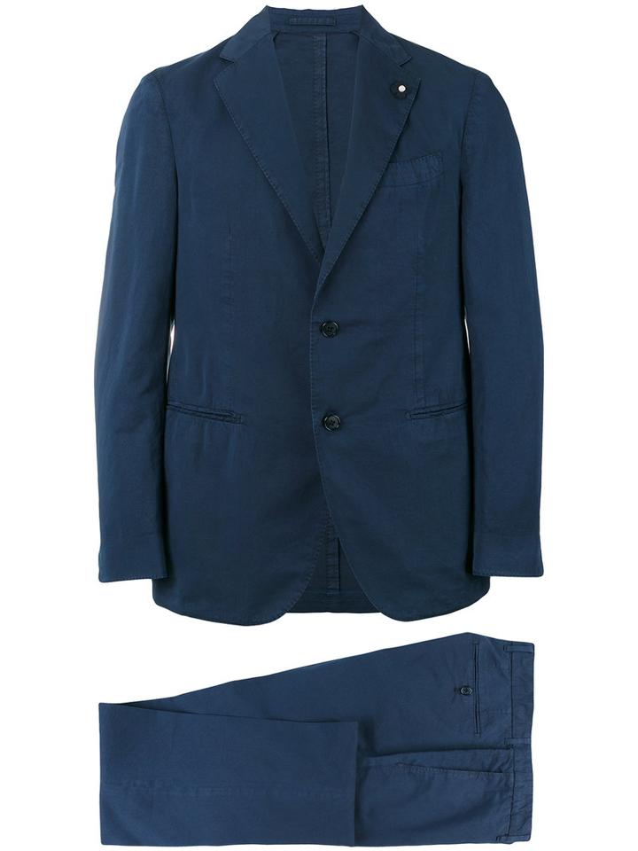 Lardini - Lapel Detail Two-piece Suit - Men - Silk/cotton/polyester - 52, Blue, Silk/cotton/polyester