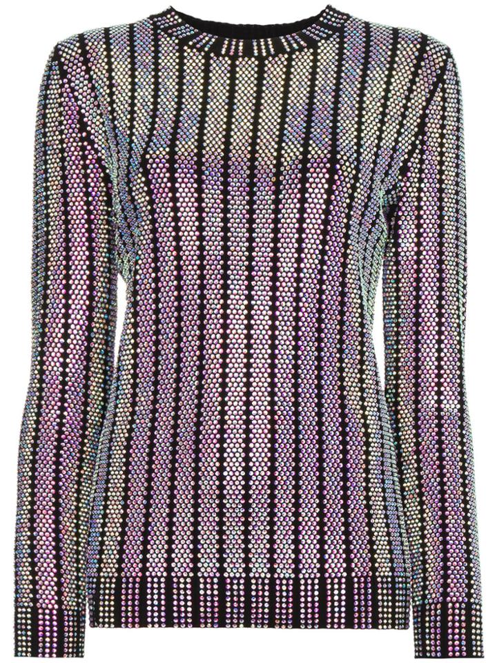 Gucci Crystal Embroidered Ribbed Knit Top - Metallic