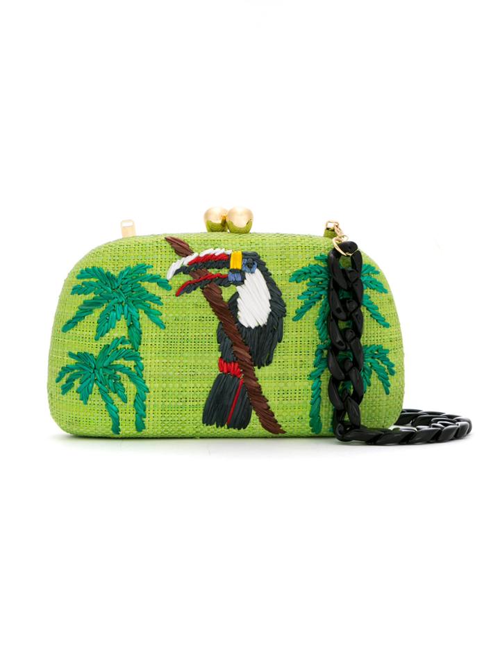 Serpui Embroidered Clutch - Green
