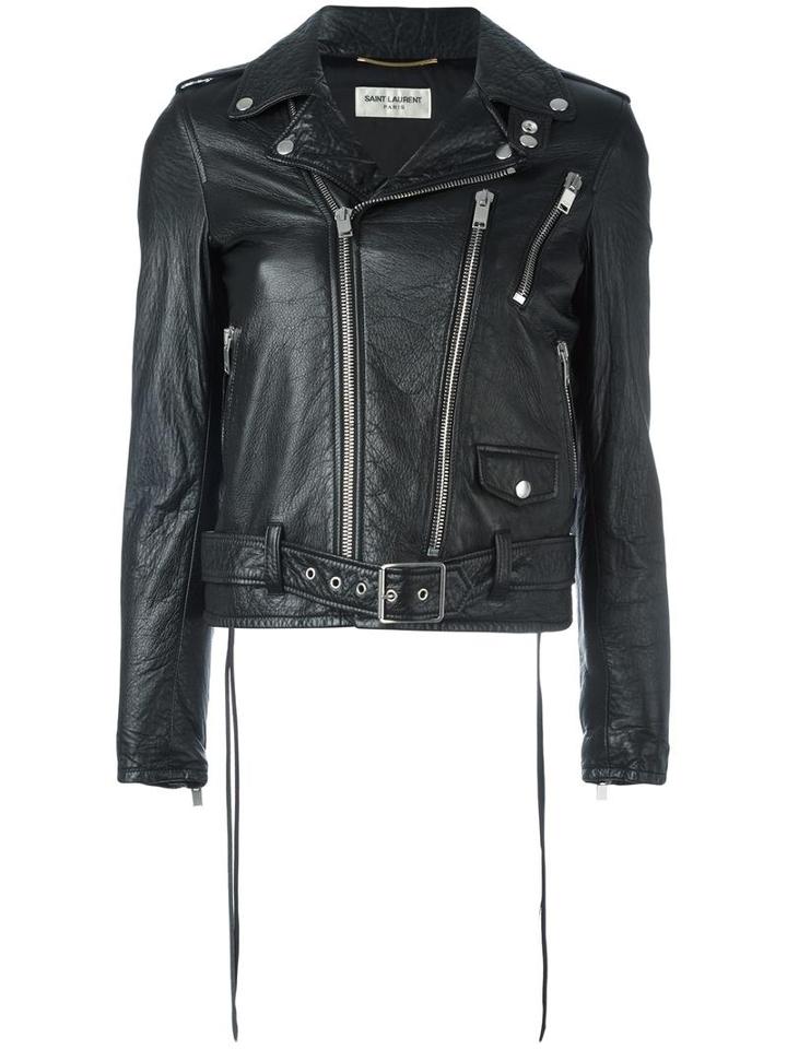 Saint Laurent Bloodluster Motorcycle Jacket, Women's, Size: 40, Black, Lamb Skin/cotton/cupro/polyester
