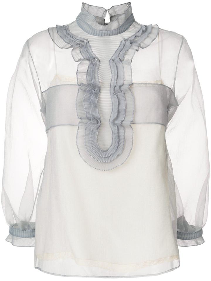 Prada Ruffle-trimmed Georgette Blouse - Grey