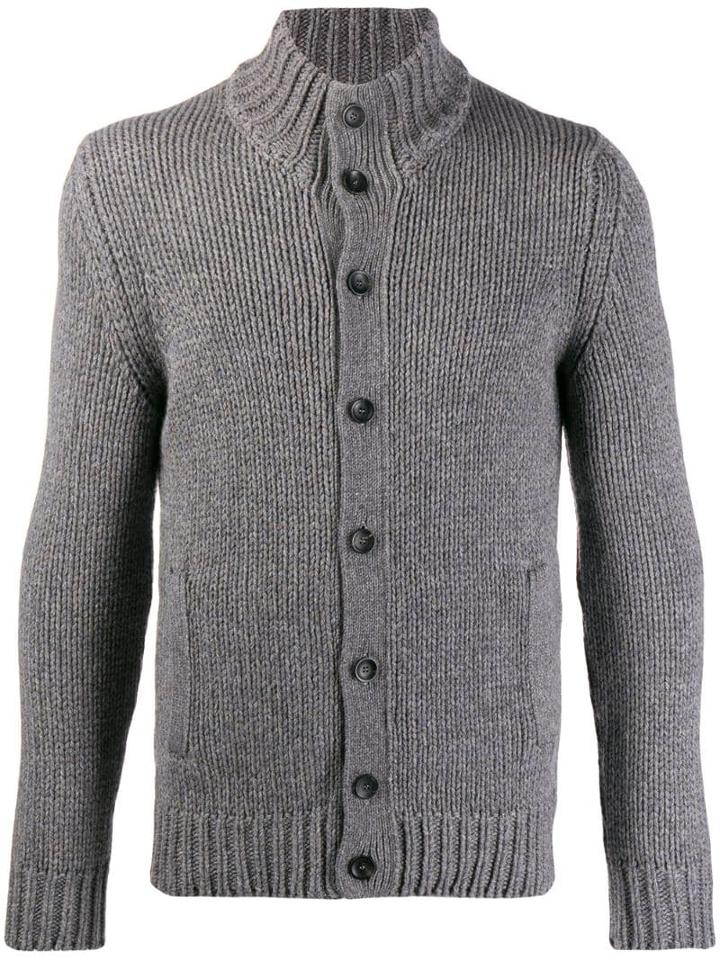 Zanone Ribbed Trim Cardigan - Grey