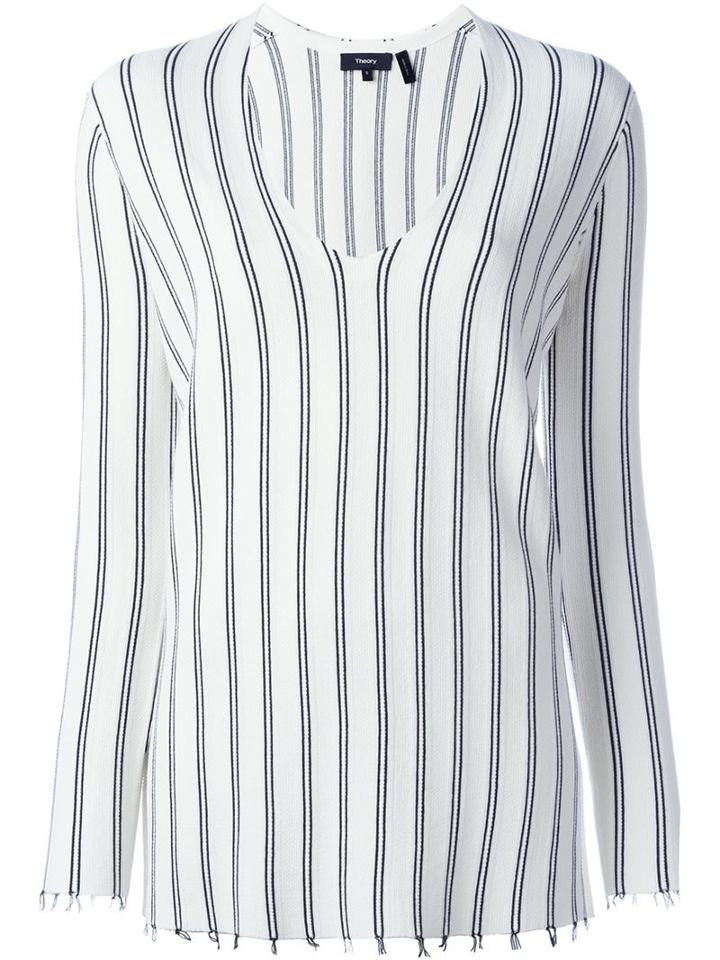Theory Striped V-neck Sweater