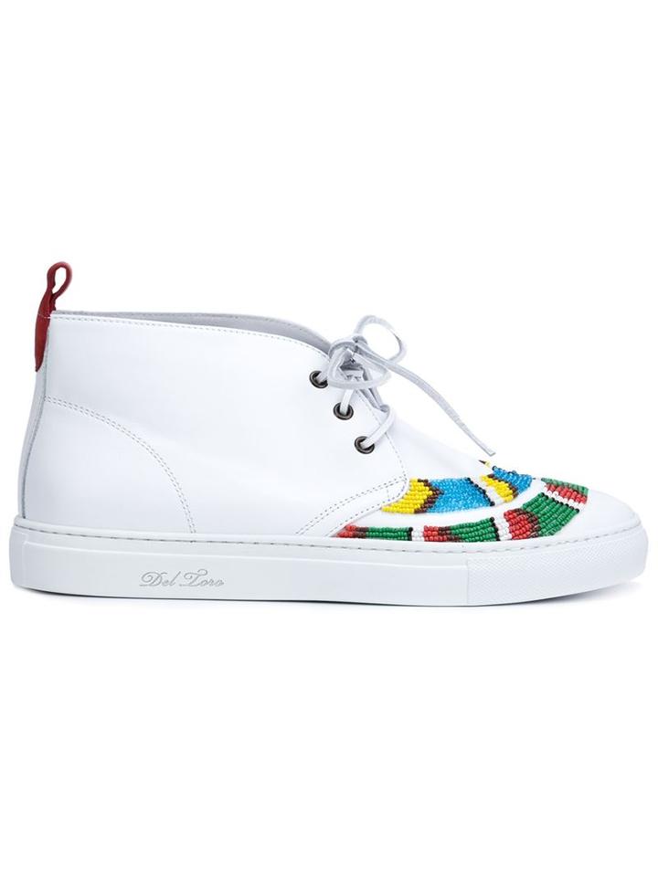Del Toro Shoes Chukka Embellished Sneakers, Men's, Size: 7, White, Leather