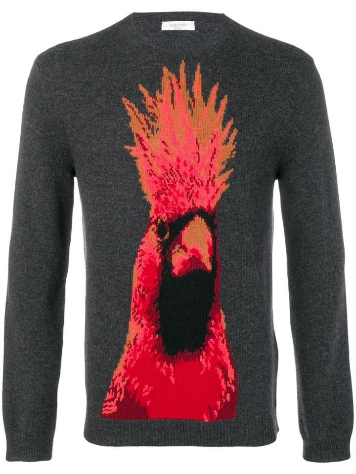 Valentino Bird Intarsia Knit Jumper - Grey
