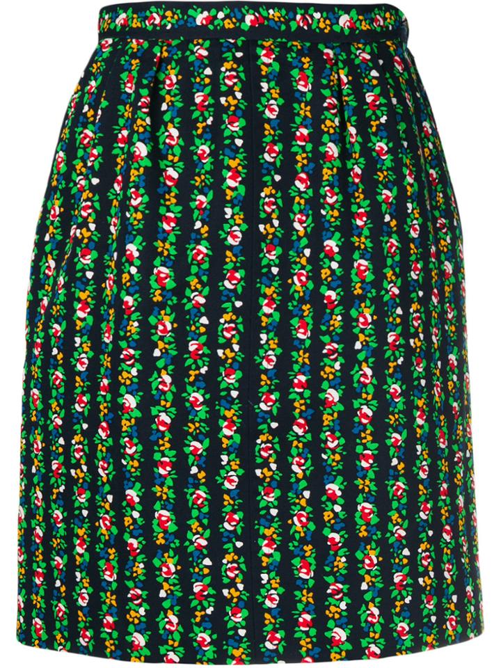 Yves Saint Laurent Vintage Floral Print Skirt - Black