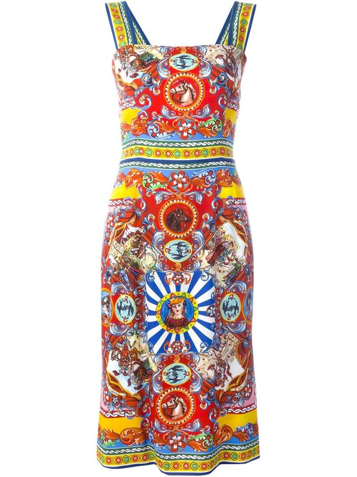 Dolce & Gabbana Carretto Siciliano Print Dress, Women's, Size: 40, Silk/spandex/elastane