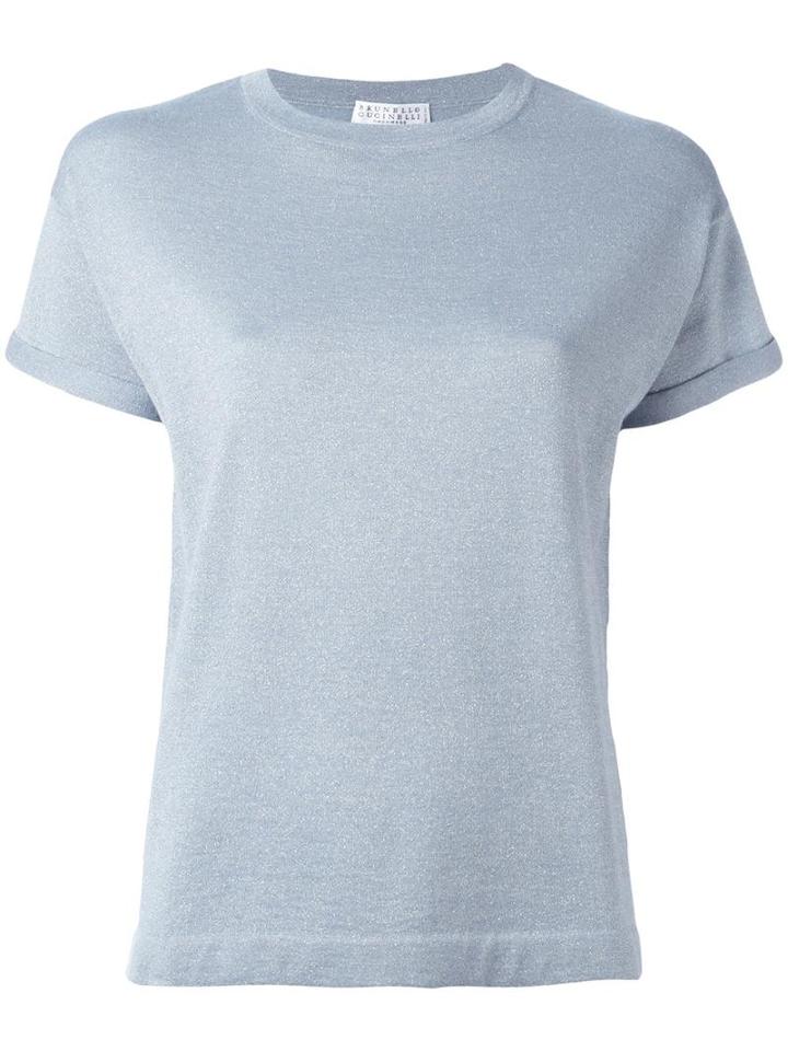 Brunello Cucinelli Plain T-shirt, Women's, Size: Large, Blue, Silk/polyamide/cashmere/metallized Polyester
