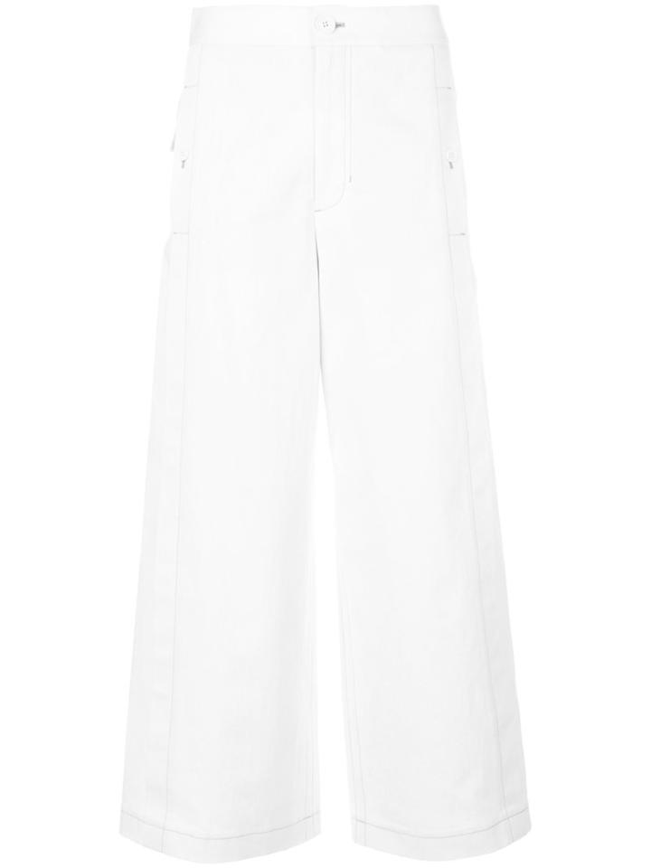 Helmut Lang - Wide-legged Cropped Trousers - Women - Cotton/spandex/elastane - 4, Nude/neutrals, Cotton/spandex/elastane