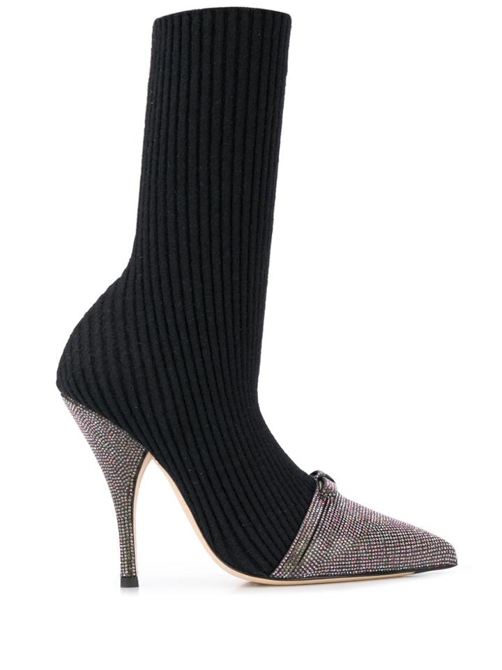 Marco De Vincenzo Ribbed-sock Crystal Pumps - Black