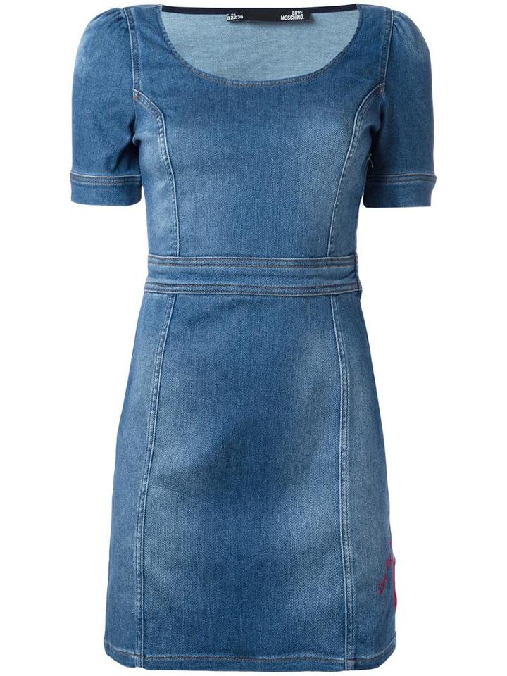 Love Moschino Denim Fitted Dress, Women's, Size: 38, Blue, Cotton/spandex/elastane/polyester