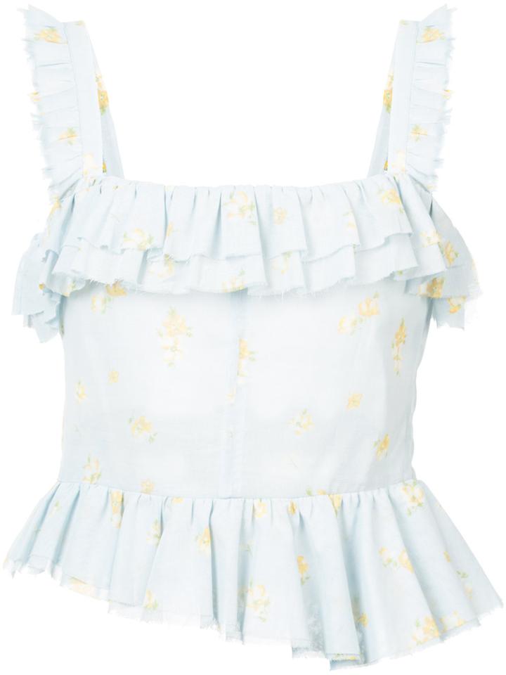 Brock Collection Floral Print Frill Trim Crop Top - Blue