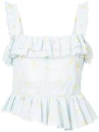 Brock Collection Floral Print Frill Trim Crop Top - Blue