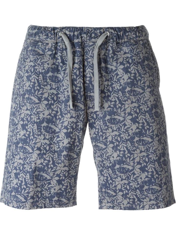 Eleventy Floral Print Shorts, Men's, Size: 38, Blue, Cotton/spandex/elastane