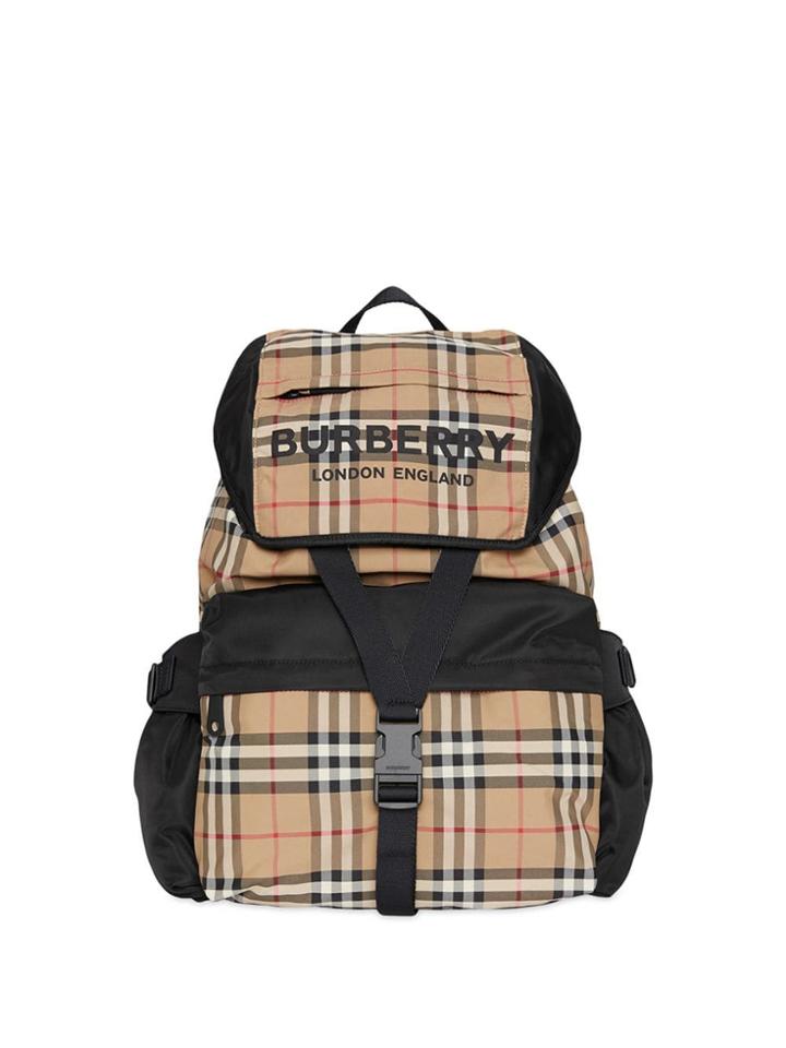 Burberry Logo Print Vintage Check Backpack - Yellow