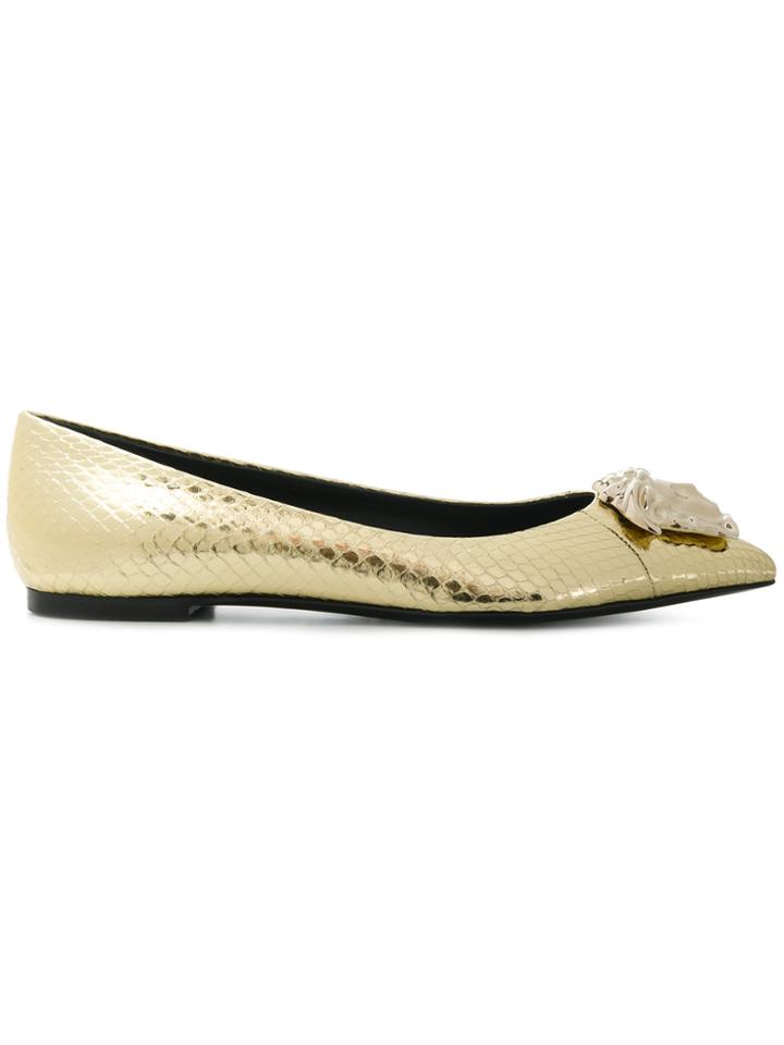 Versace Pointed Medusa Ballerina Shoes - Metallic
