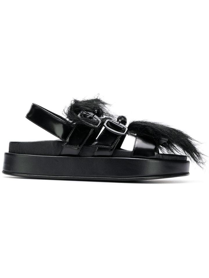 Simone Rocha Beaded Fur Chunky Slides - Black