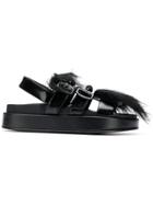 Simone Rocha Beaded Fur Chunky Slides - Black
