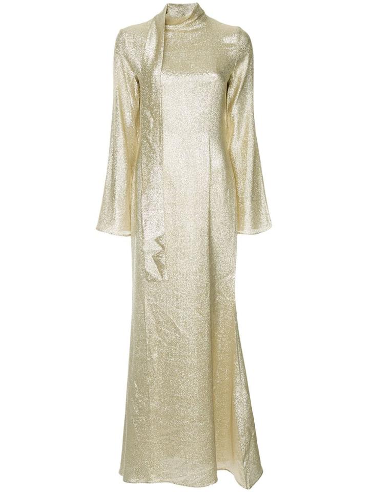 Taller Marmo Long Tie Neck Dress - Metallic