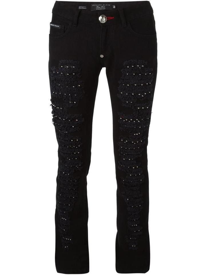 Philipp Plein Melory Jeans, Women's, Size: 26, Black, Cotton/lamb Skin