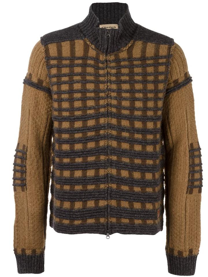 Al Duca D'aosta 1902 Check Knit Cardigan, Men's, Size: Medium, Nude/neutrals, Wool/mohair/polyamide/acrylic