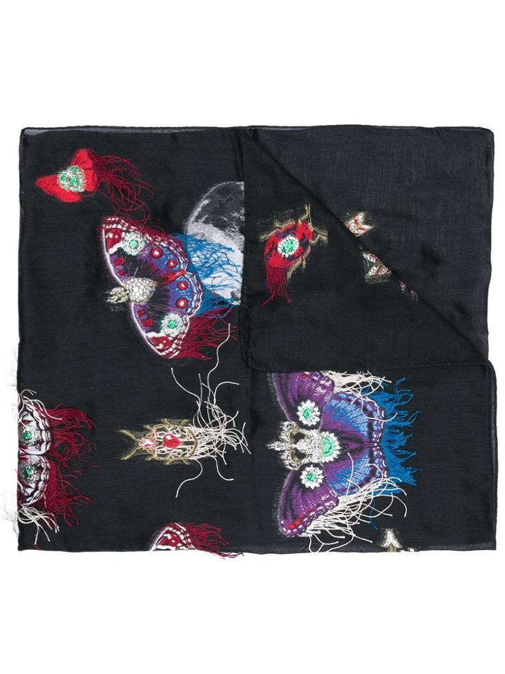 Alexander Mcqueen Embroidered Scarf - Black