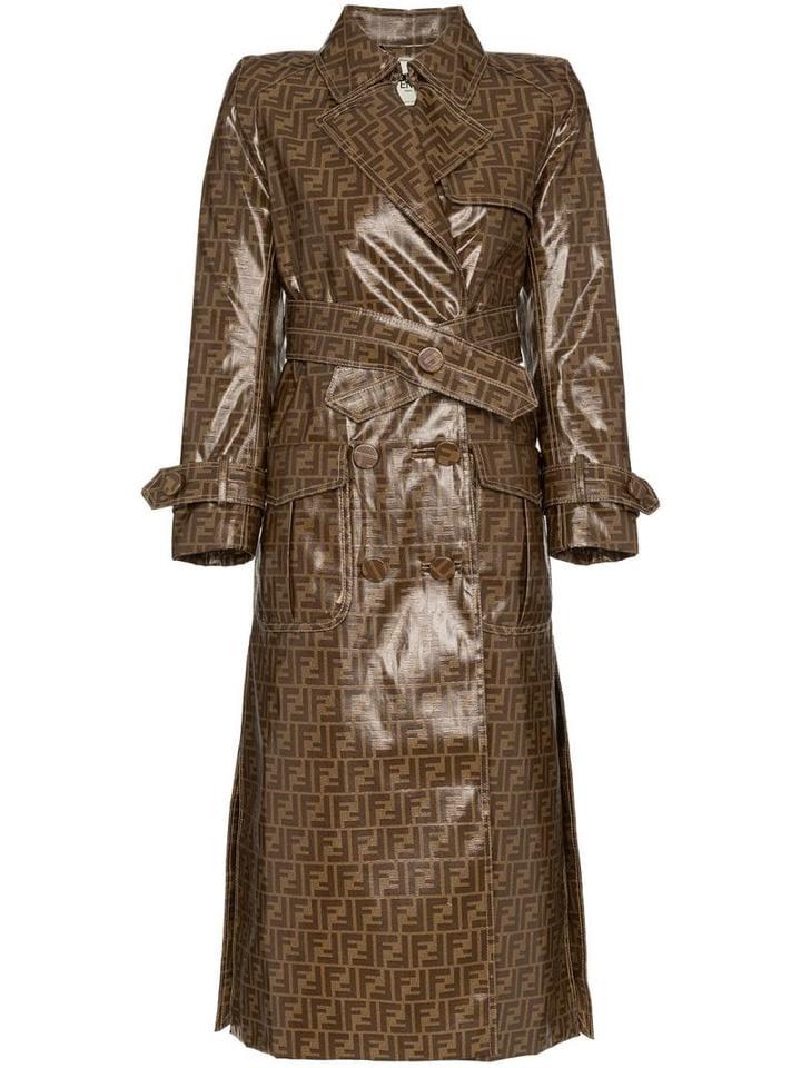 Fendi Double F Print Plastic Cotton Blend Trench Coat - Brown