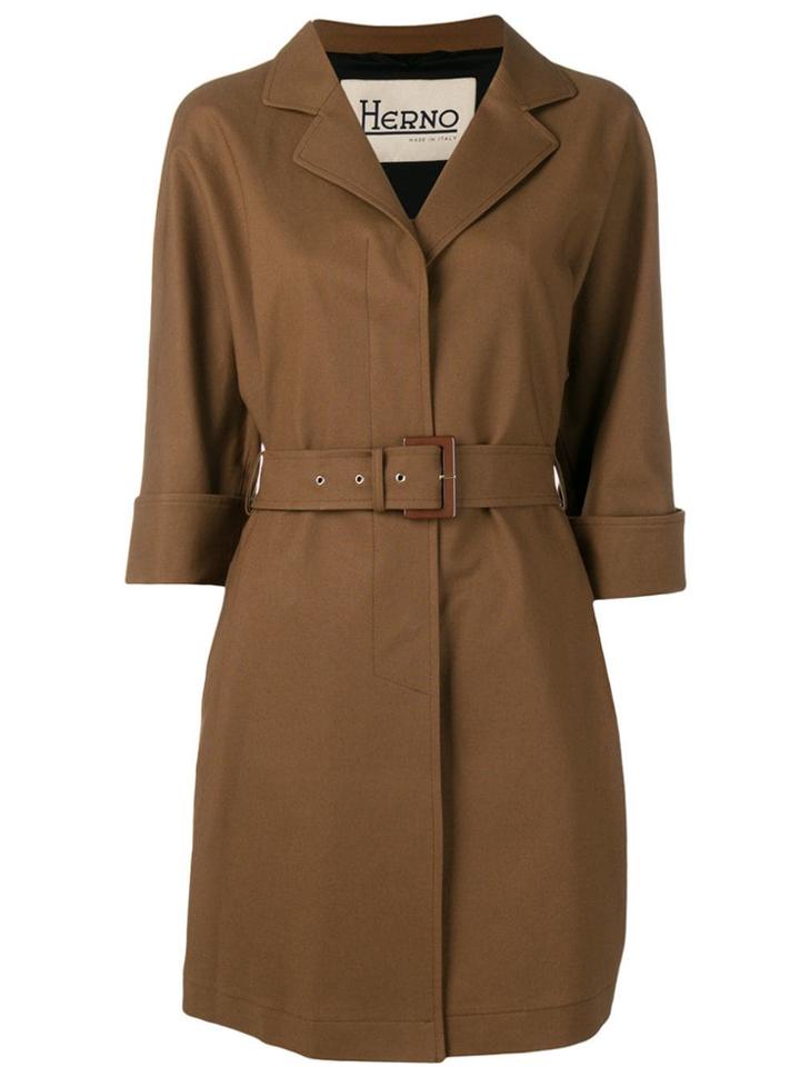 Herno Belted Short Trench Coat - Brown