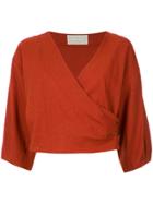 Lilly Sarti 3/4 Sleeves Cropped Top - Brown