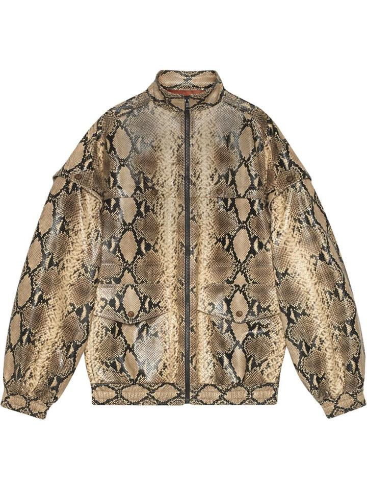 Gucci Python Print Leather Bomber - Neutrals