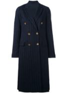Brunello Cucinelli Double Breasted Pinstripe Coat, Women's, Size: 44, Blue, Wool/cotton/acetate/brass