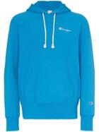 Champion Logo Embroidered Hooded Cotton Jumper - Blue