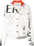 Versace Hooded Denim Logo Jacket - White