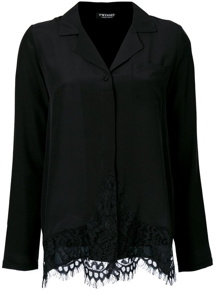 Twin-set - Lace Insert Shirt - Women - Silk/polyamide - 46, Black, Silk/polyamide