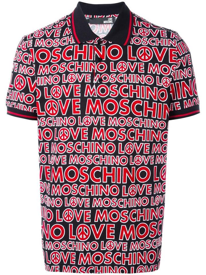 Love Moschino Allover Logo Polo Shirt, Men's, Size: Medium, Red, Cotton