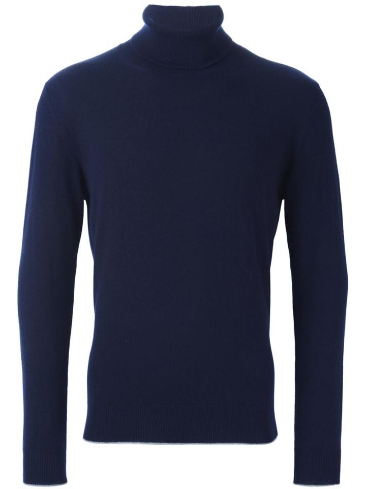 Eleventy Roll Neck Jumper, Men's, Size: Medium, Blue, Cashmere