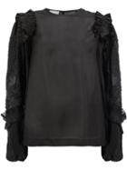Dries Van Noten Ruffled Sleeves Blouse, Women's, Size: 38, Black, Silk