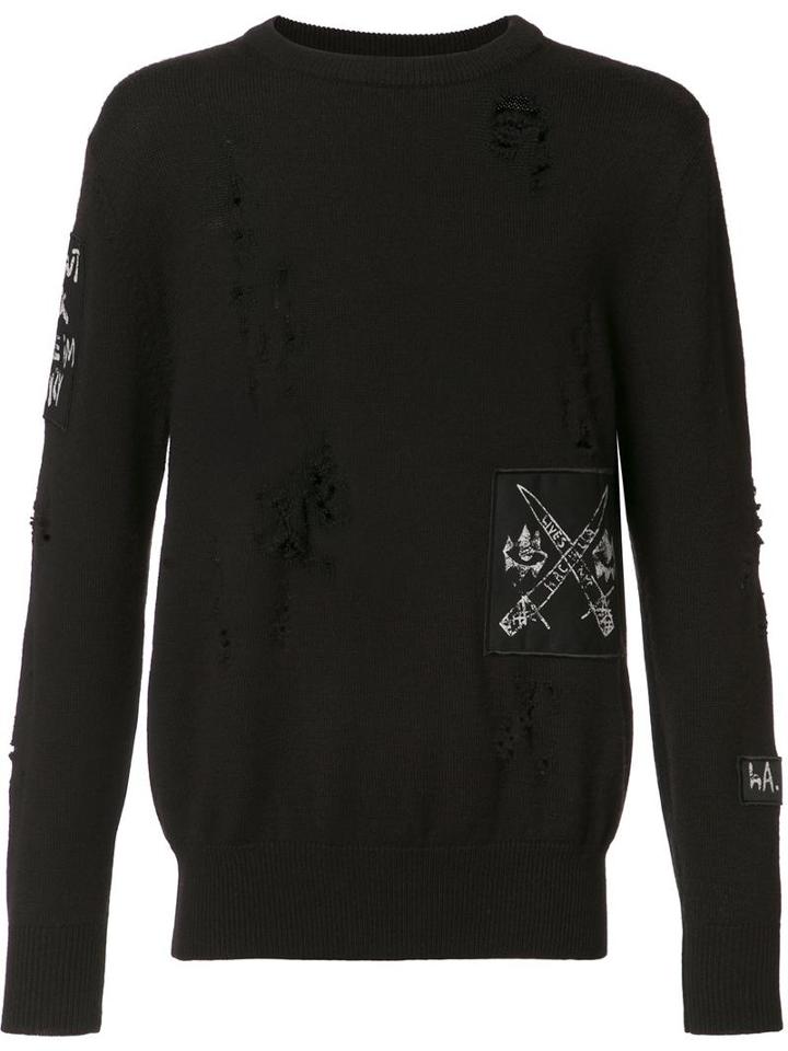 Haculla Destroyed Effect Jumper, Men's, Size: Xl, Black, Wool