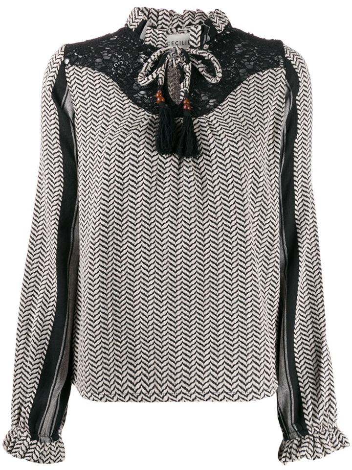 Cecilie Copenhagen Lace-trimmed Jacquard Blouse - Black