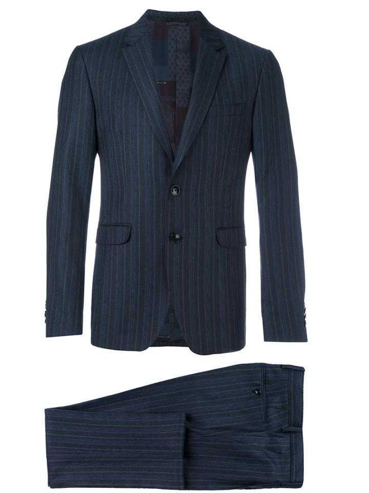 Etro Chalk Stripe Suit, Men's, Size: 52, Blue, Silk/acetate/viscose/wool