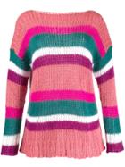 Semicouture Boat Neck Striped Jumper - Pink