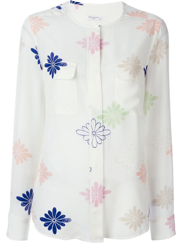 Equipment Collarless Flower Pattern Button Down Shirt