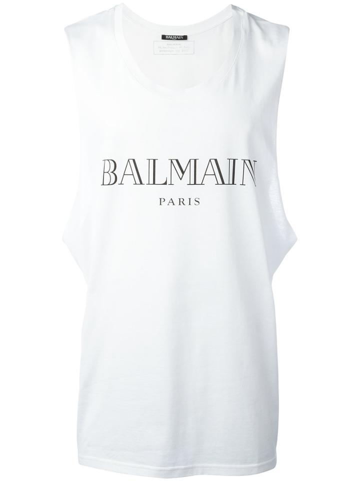 Balmain Mylar Logo Tank Top, Men's, Size: Medium, White, Cotton