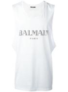 Balmain Mylar Logo Tank Top, Men's, Size: Medium, White, Cotton
