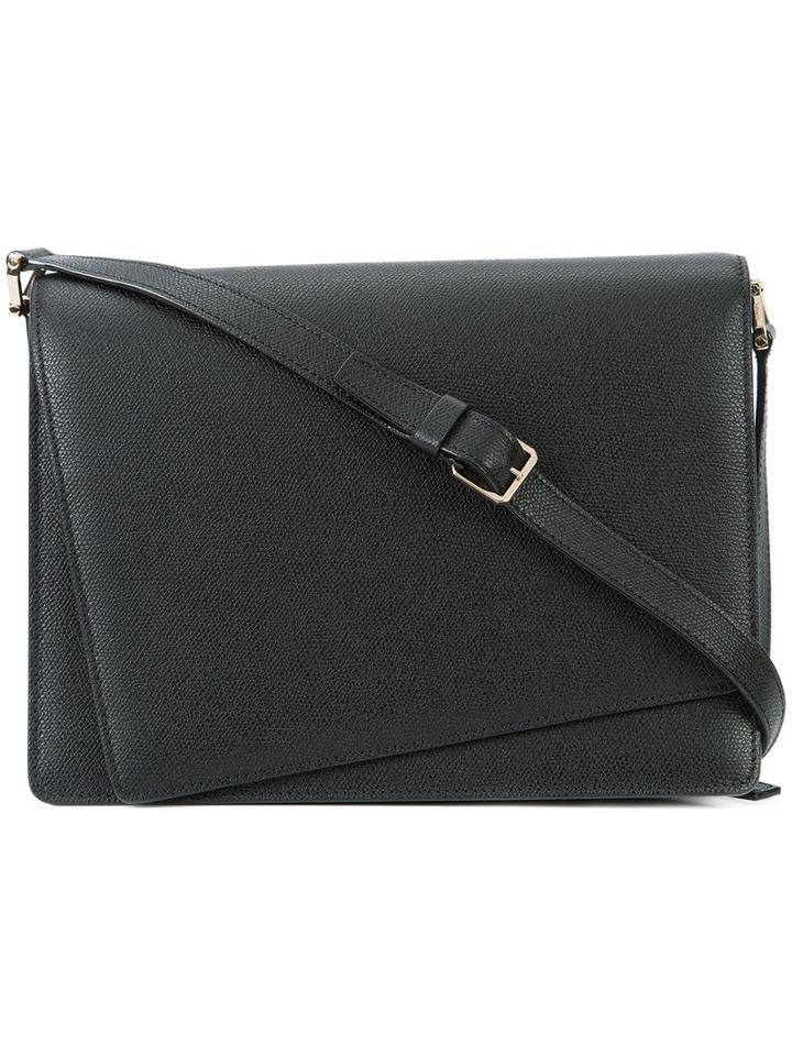 Valextra Fold-over Closure Shoulder Bag, Women's, Black, Leather